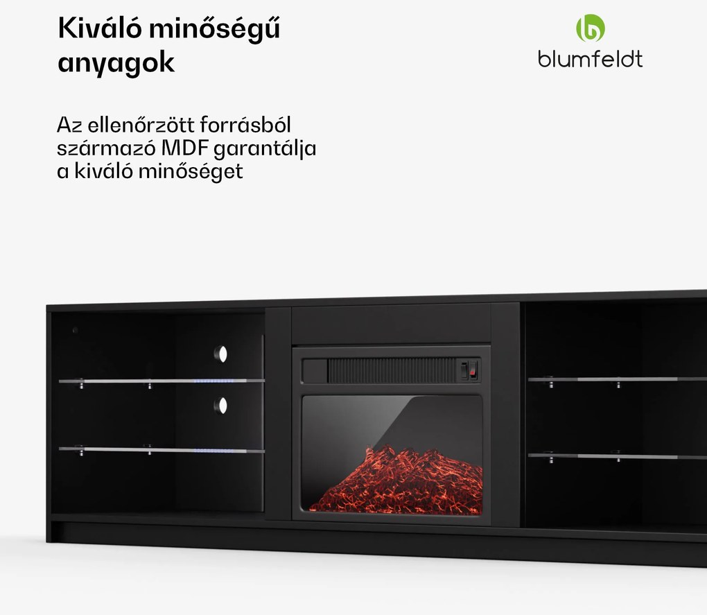 Perth Medium Lowboard TV-szekrény elektromos kandallóval, 160 x 40 x 30 cm, LED