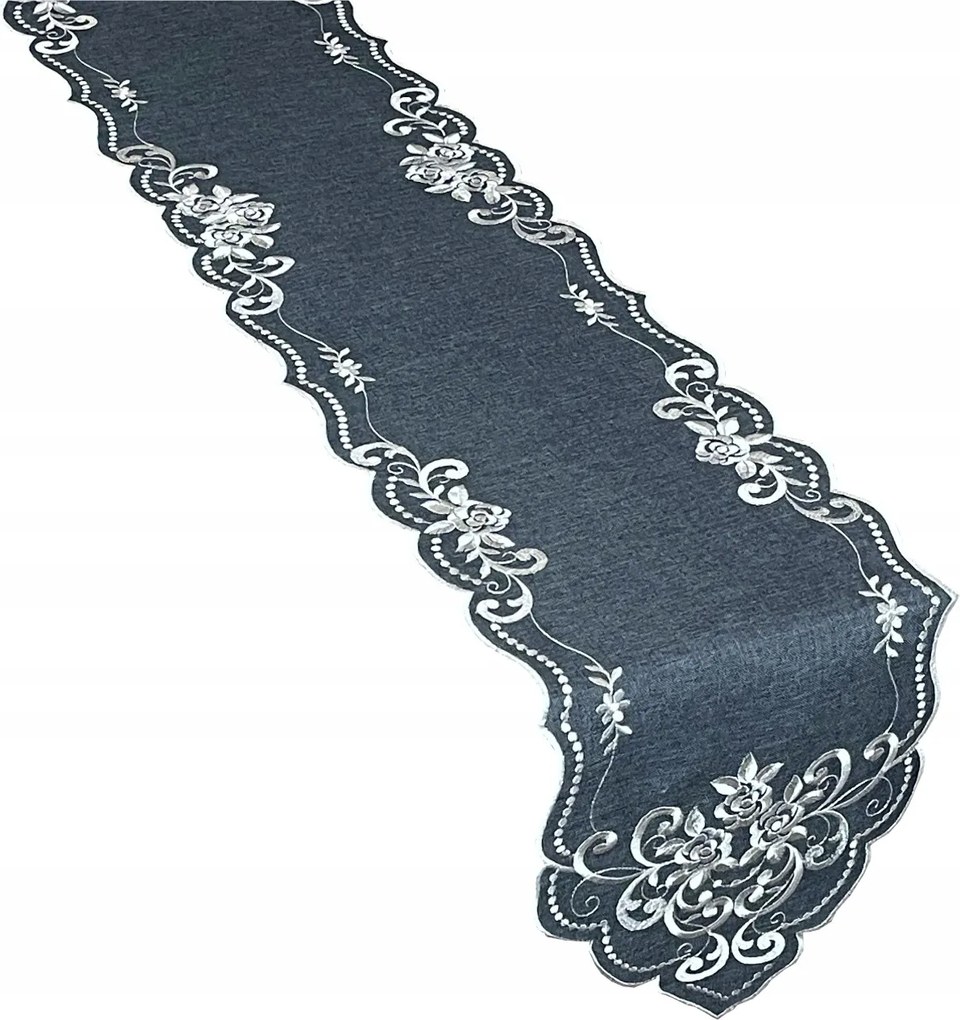 Hímzett Futófelület 40x140 Ovális Asztalra Virágok