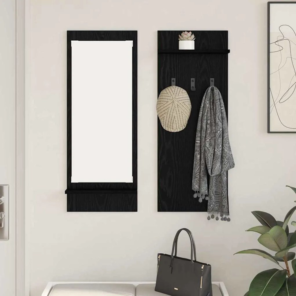 Fali Kabáthorog polcokkal Musta tammi 70 x 10 x 90 cm Faanyag