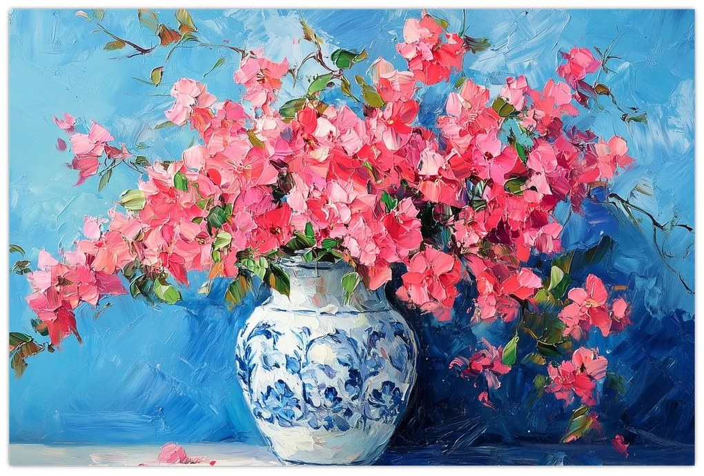 Kép - Váza rózsaszín virágokkal (90x60 cm)