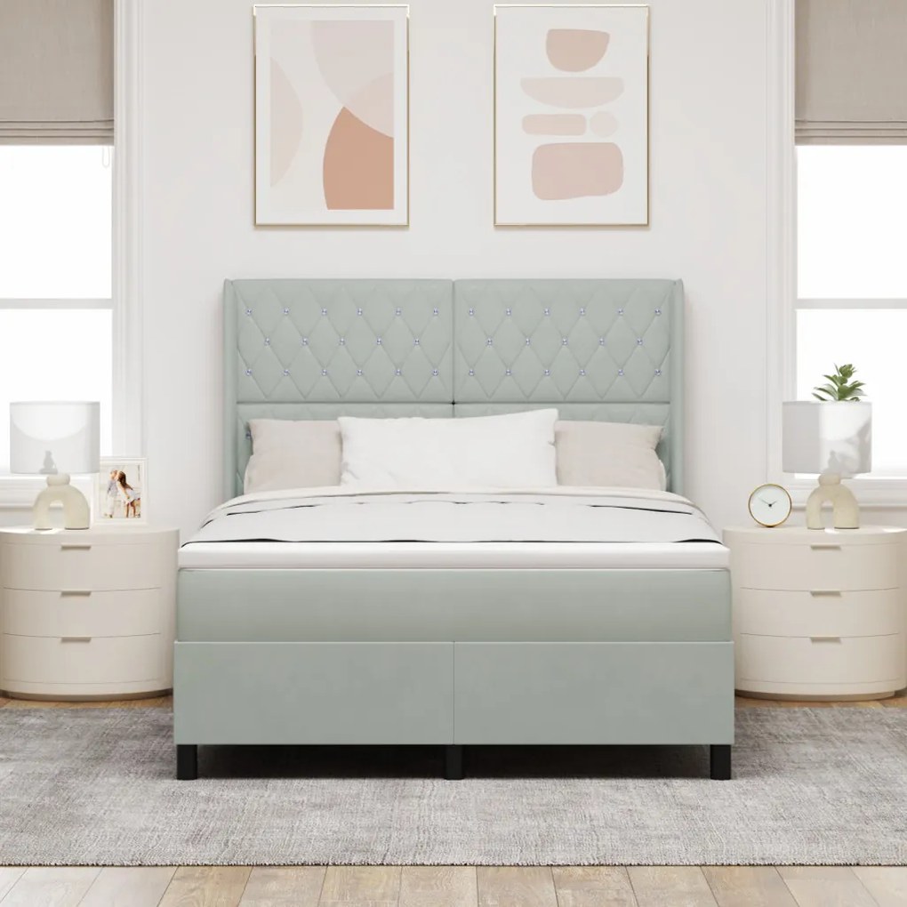 Boxspring Ágy Matrac with Light Grey 140x200 cm Velúr