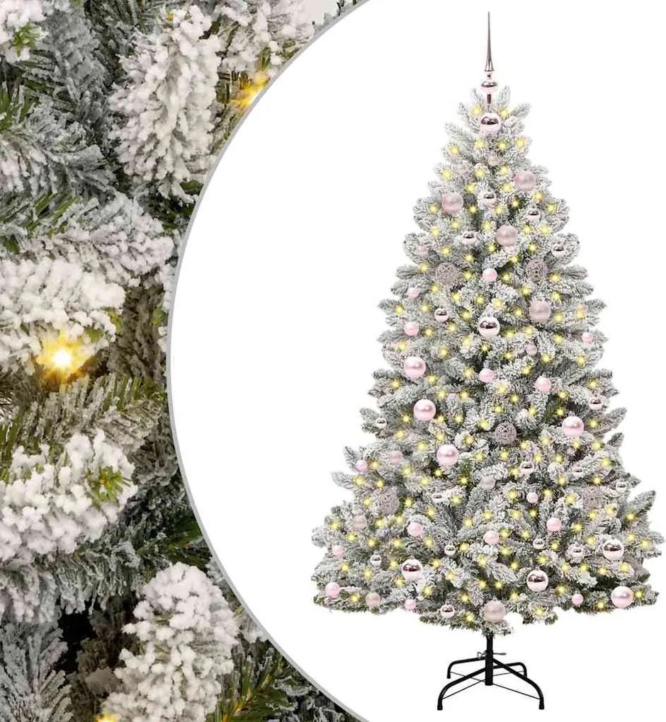 vidaXL Mű karácsonyfa 300 LED-del Zöld és Fehér 180 cm PVC és fém