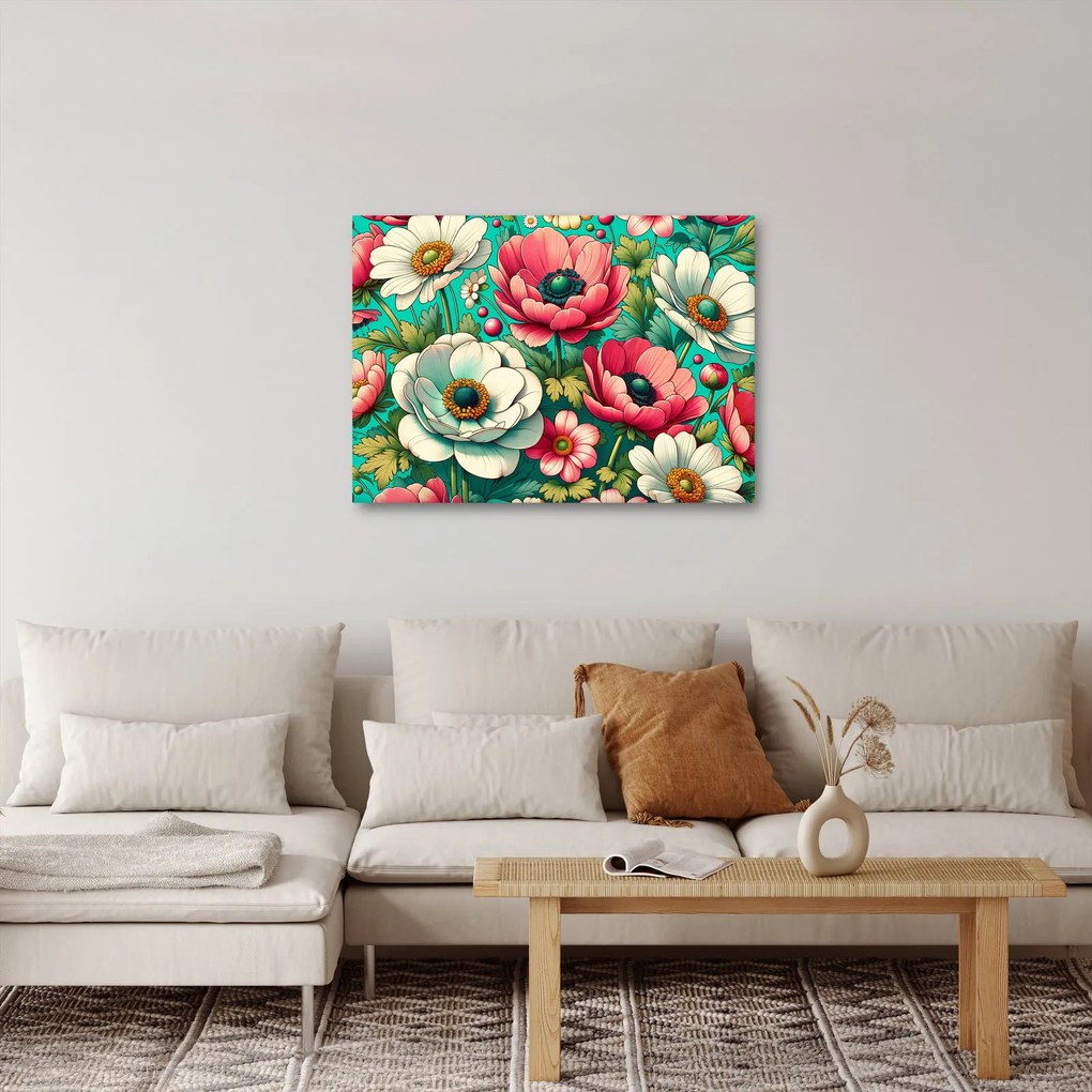 Kép - Virágok kék háttéren (70x50 cm)