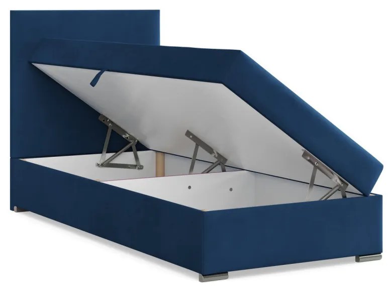 Agen egyszemélyes ágy, bársony, ágyneműtartóval, kék