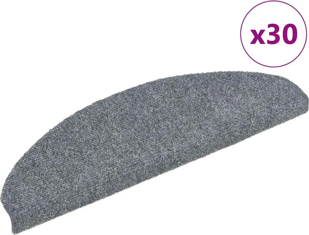 vidaXL 30 db öntapadós lépcsőszőnyeg, 65 x 21 x 4 cm, világosszürke, nagy félkör alakú