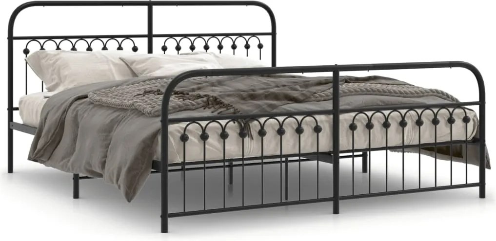 vidaXL fekete fém ágykeret fej- és lábtámlával 183 x 203 cm