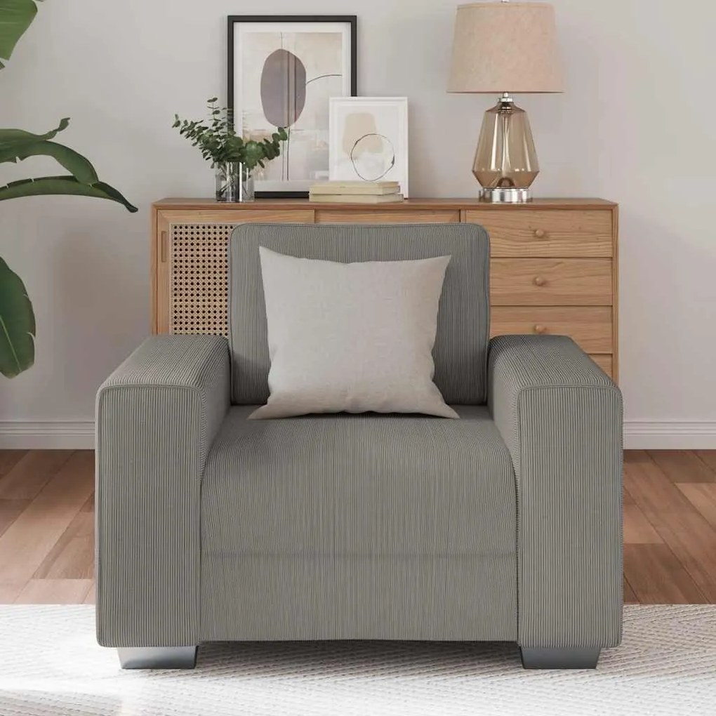 világosszürke kordbársony szövet kanapéfotel 60 cm