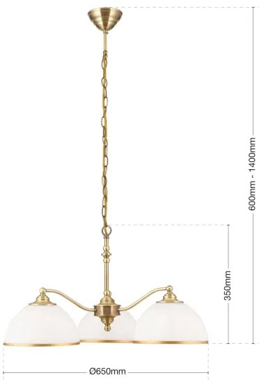 Orion LU 1838/3 - Csillár láncon OLD LAMP 3xE27/40W/230V fehér/réz