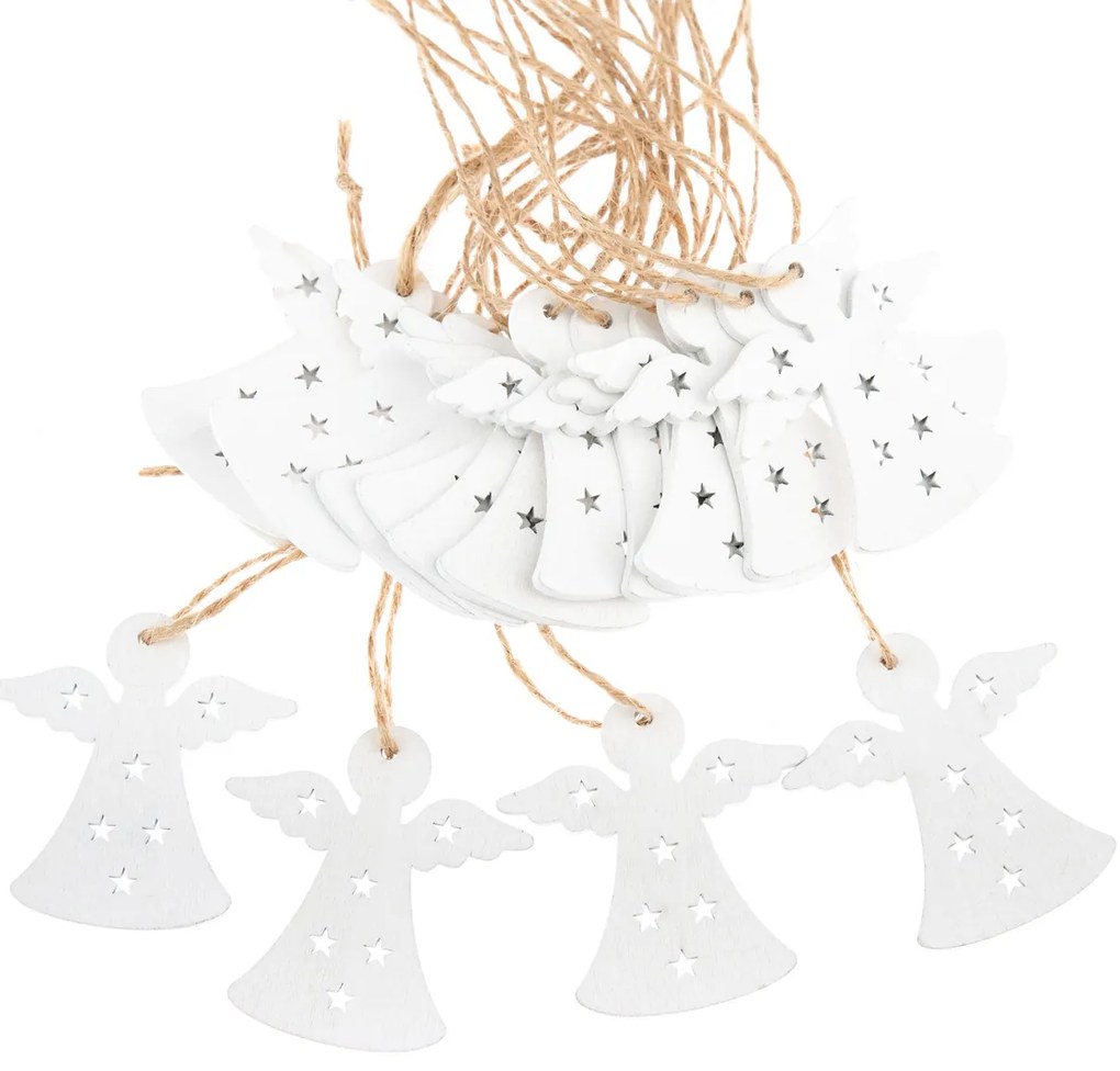 Fából készült függő díszek szettje Angyal, 18 db