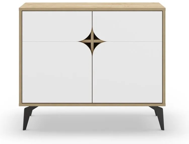 Fehér-natúr színű szekrény tölgyfa dekorral 95x79 cm Nola – Marckeric