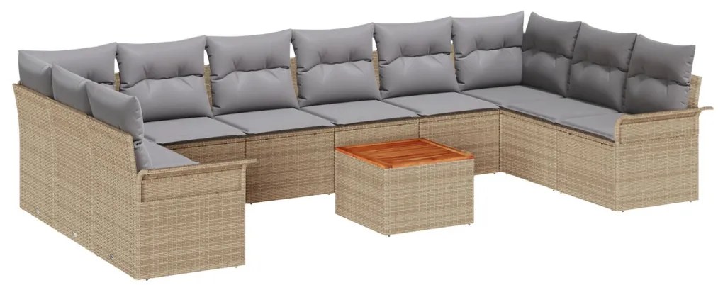 Kerti Kanapé Szett 11 pcs Bézs Poli rattan