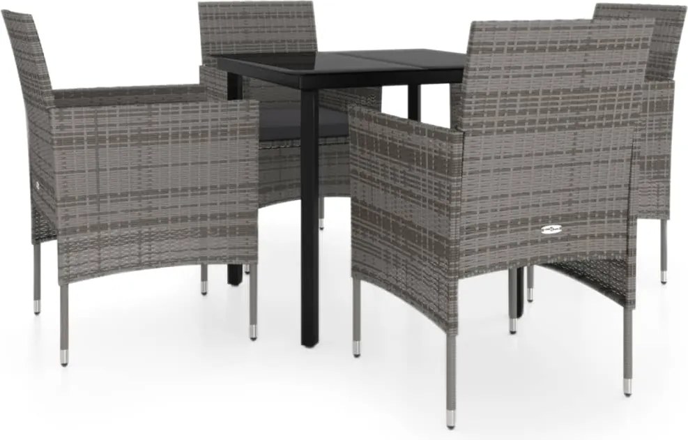 vidaXL 5 részes szürke és fekete kerti étkezőgarnitúra párnákkal