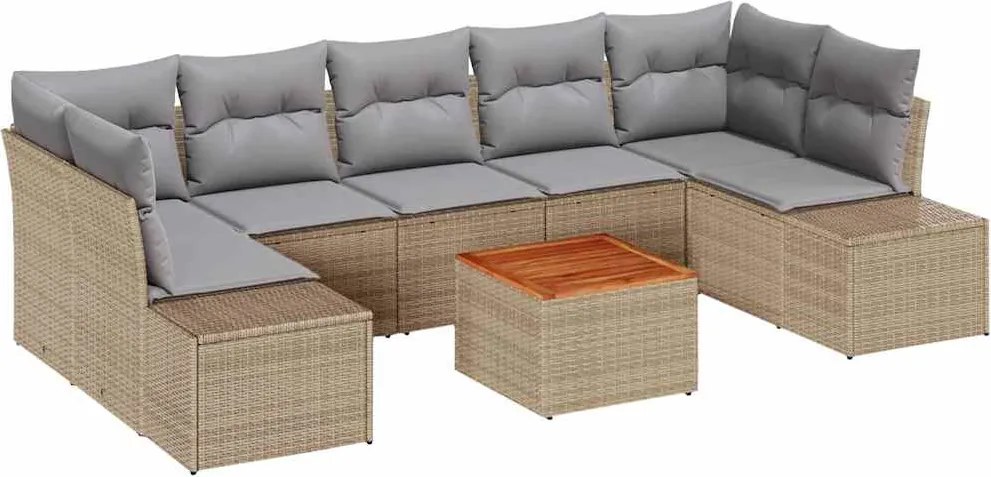vidaXL Kerti Kanapé Szett párnával 8 pcs Bézs polirattan