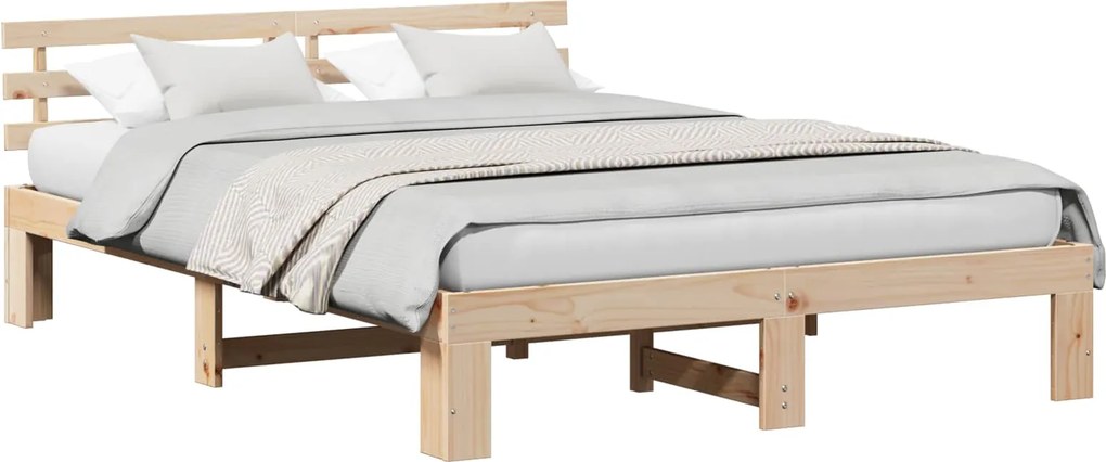 vidaXL Ágykeret fejtámlával Természetes 150 x 200 cm Tömör fenyőfa