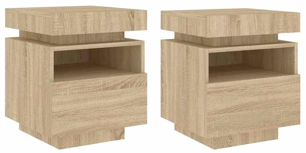 2 db sonoma tölgy éjjeliszekrény LED-fényekkel 40x39x48,5 cm
