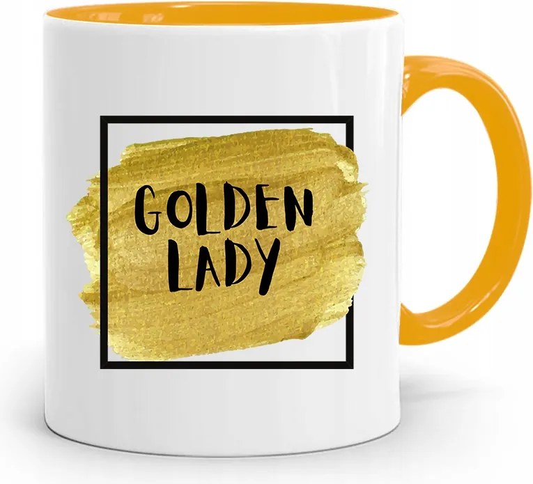 Sárga Bögre Ajándék Lányoknak Golden Lady fényképes nyomattal