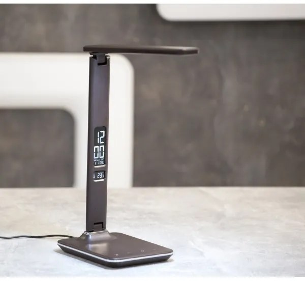 Immax 08930L - LED Szabályozható asztali lámpa kijelzővel KINGFISHER LED/9W/230V/12V fekete