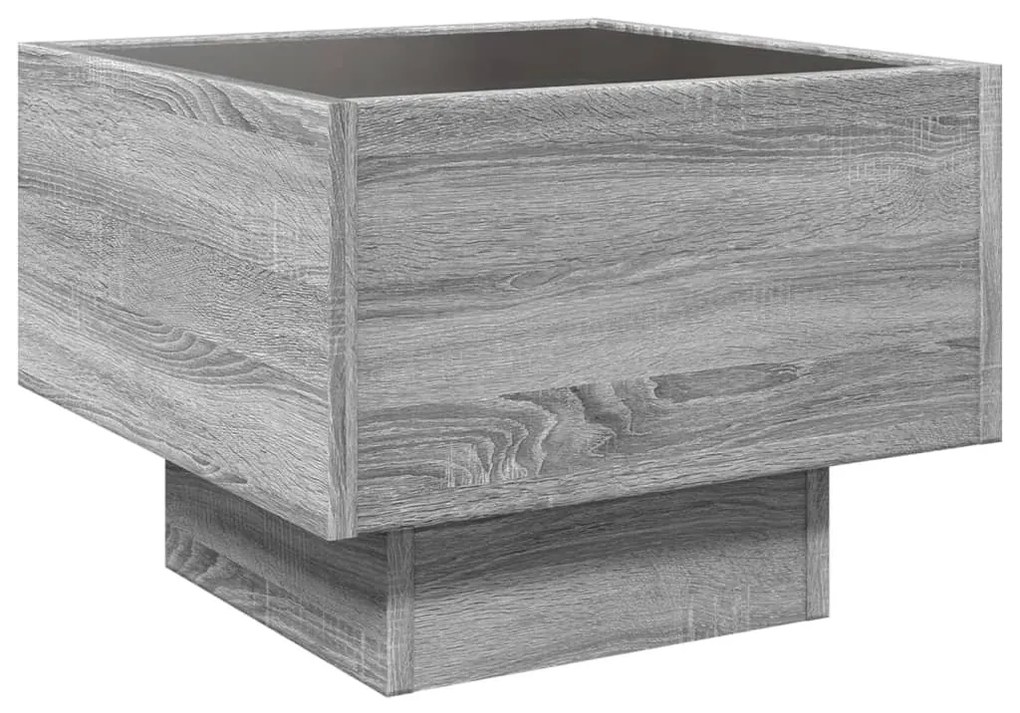szürke sonoma színű szerelt fa kisasztal LED-del 40x40x30 cm