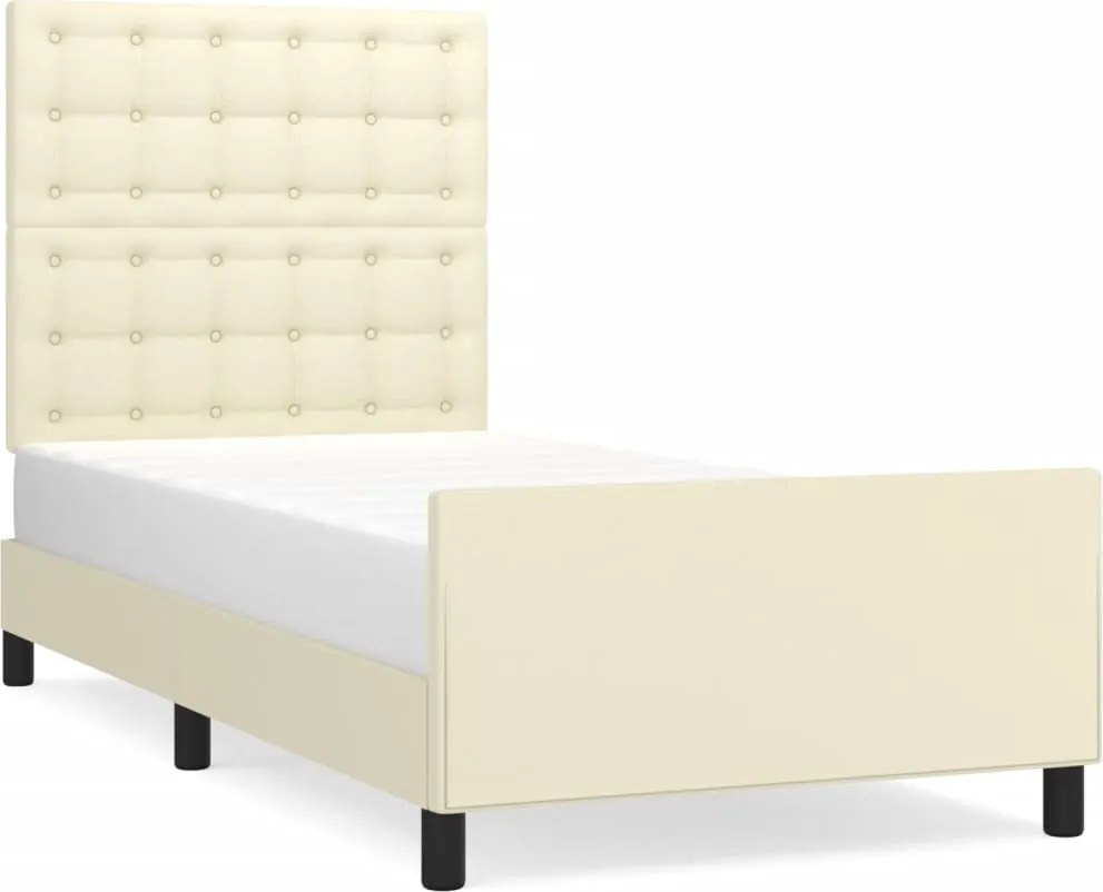 vidaXL krémszínű műbőr ágykeret fejtámlával 90 x 200 cm