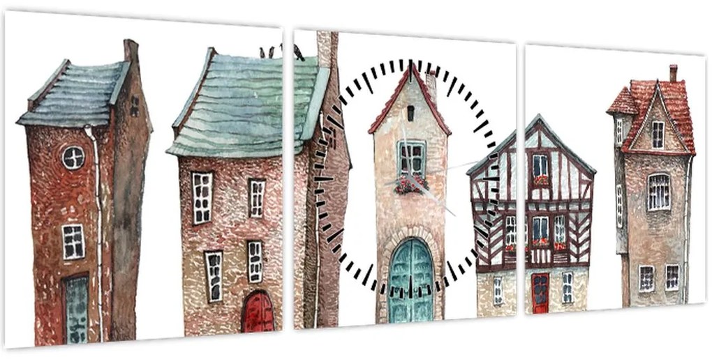 Kép - Akvarell házak (órával) (90x30 cm)