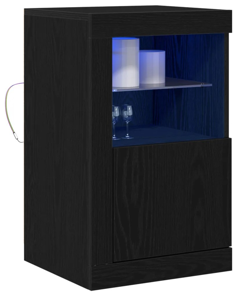LED világítással ellátott fekete tölgy komód 41x37x67 cm