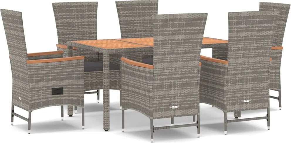 vidaXL 7 részes szürke polyrattan kerti étkezőgarnitúra párnával