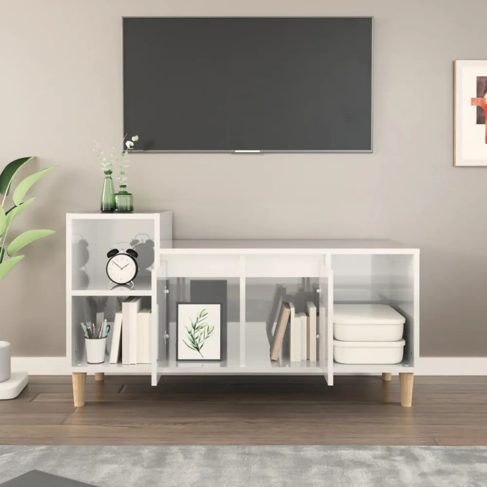 fehér magasfényű szerelt fa TV-szekrény 100x35x55 cm