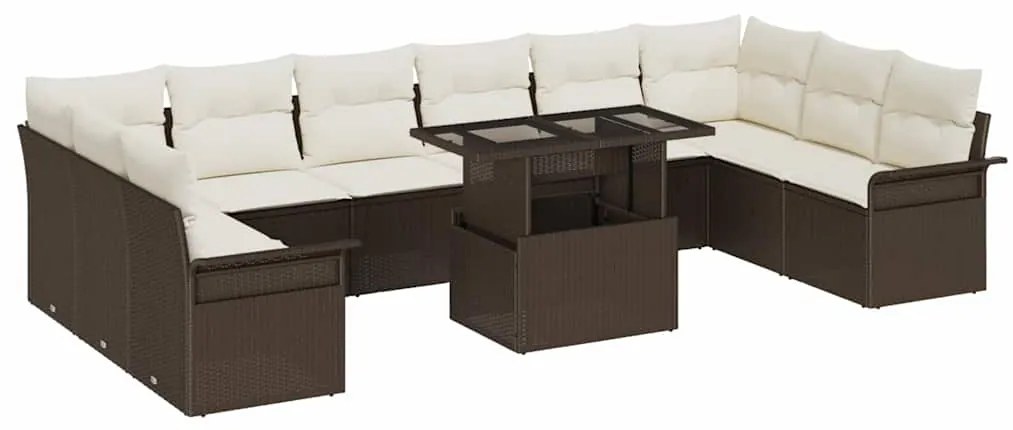 vidaXL Kerti Kanapé Szett párnával párnával 11 pcs Barna Poly Rattan