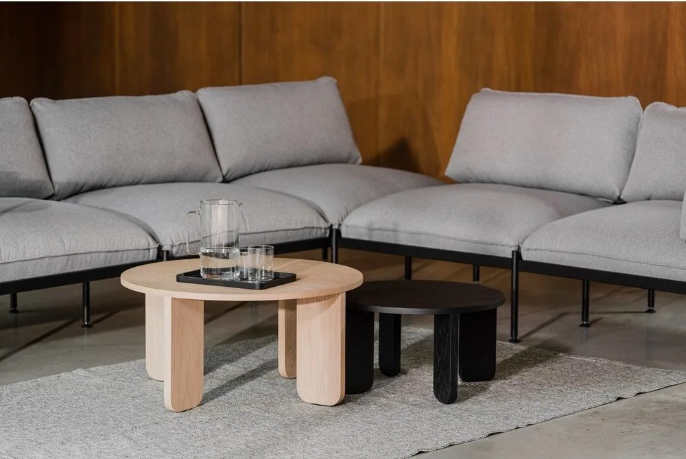 Fekete kerek dohányzóasztal tölgyfa dekoros asztallappal ø 55 cm Kuvu – noo.ma