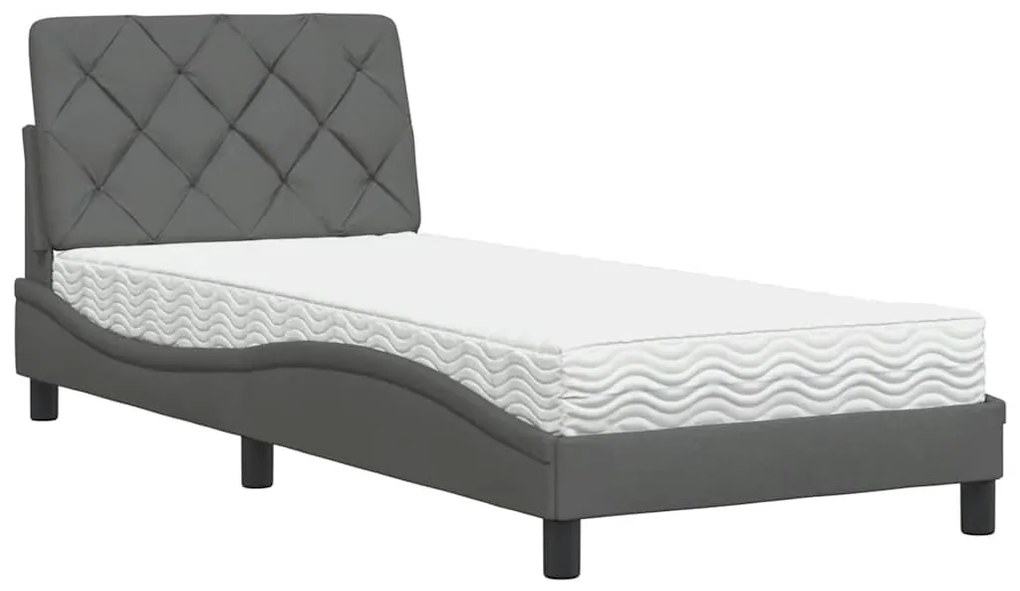 sötétszürke szövet ágy matraccal 90x190 cm