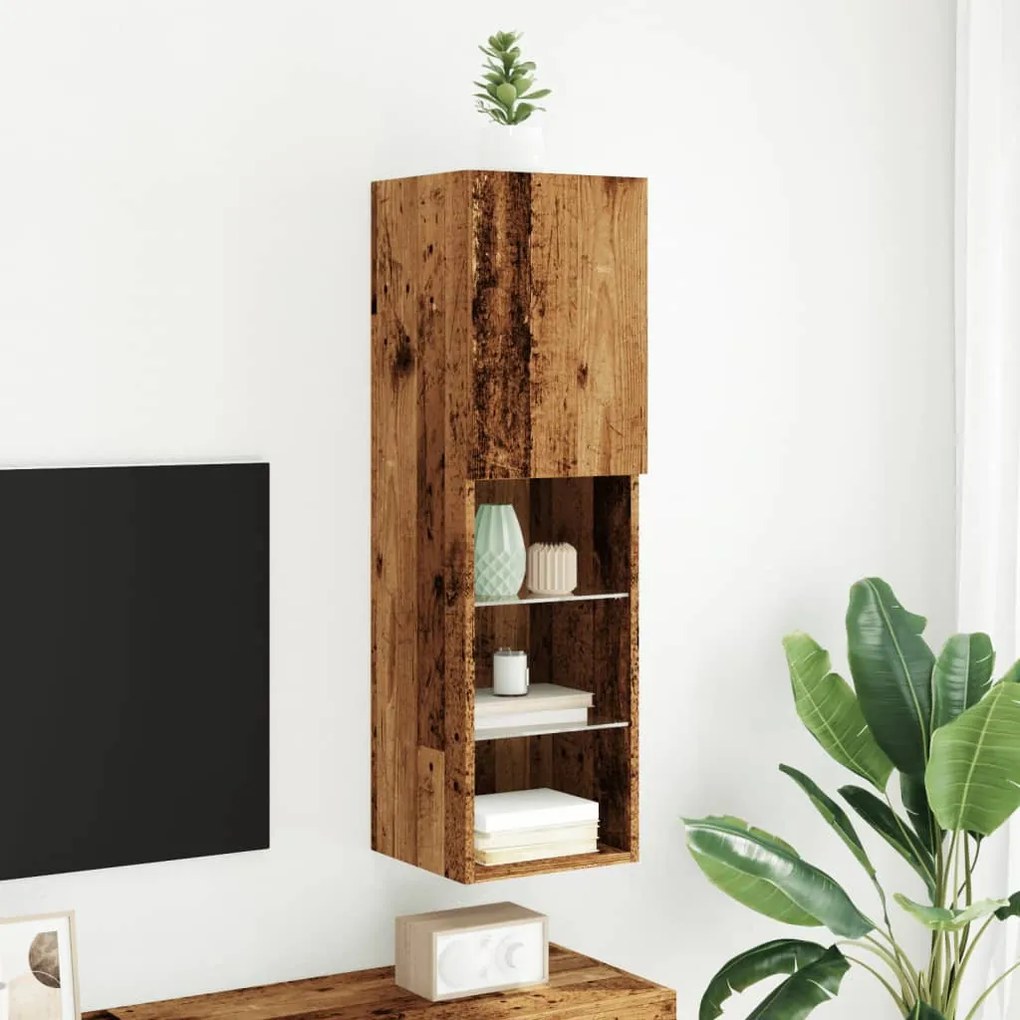 antik fa színű TV-szekrény LED-lámpákkal 30,5 x 30 x 102 cm