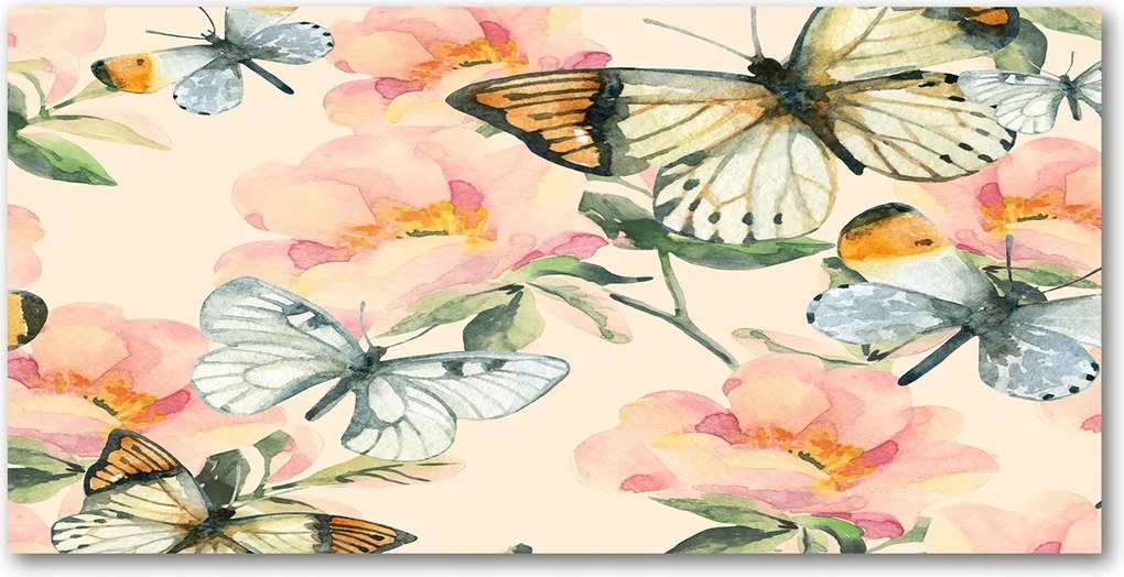 Fotótapéta üvegfalra Pillangók és virágok 140x70