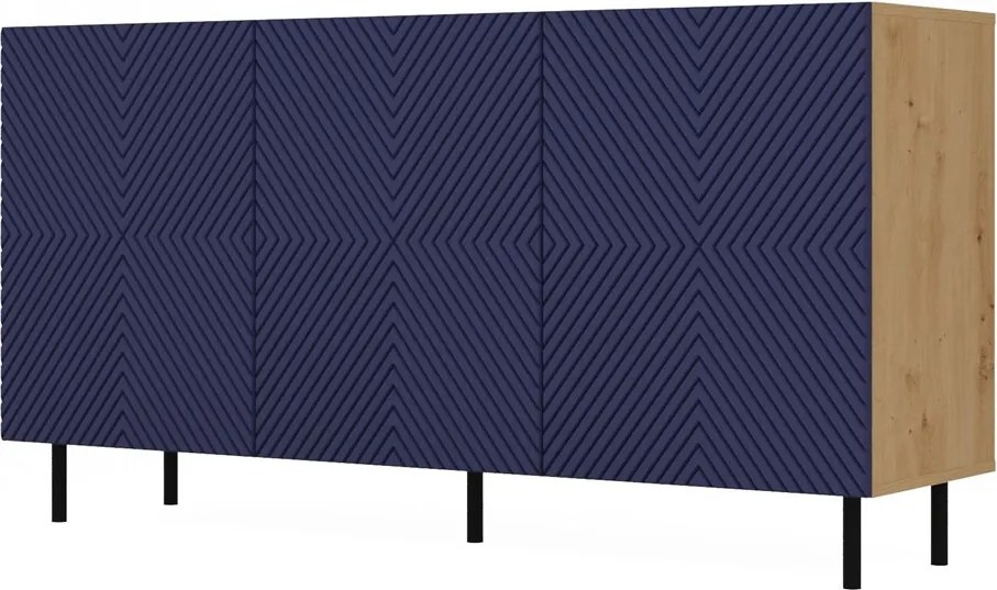Aldabra MIX Kama 3 komód, 150x78x40 cm, tölgy-kék