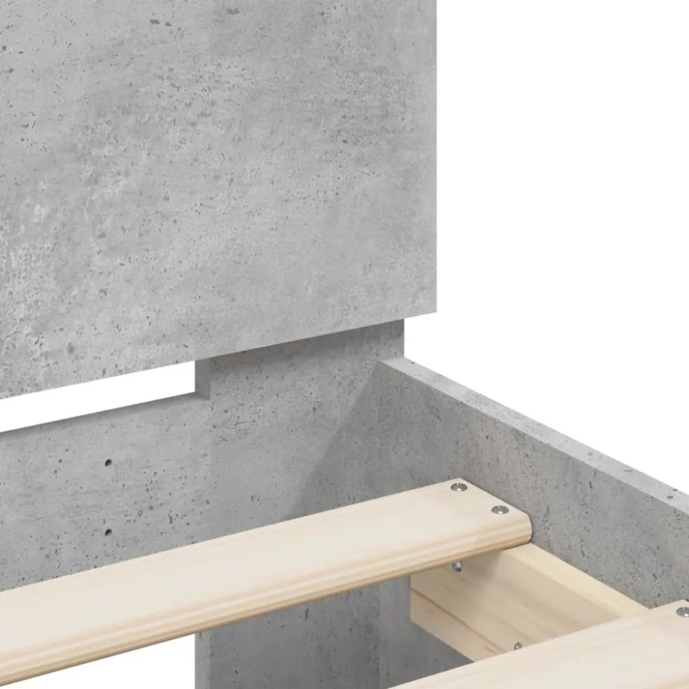 betonszürke szerelt fa ágykeret fejtámlával 200 x 200 cm
