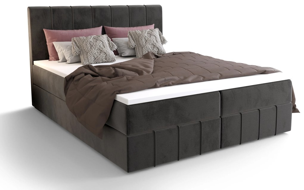 Franciaágy  Boxspring 140 cm Barack (sötétszürke) (matraccal és tárolóhellyel). 1046379
