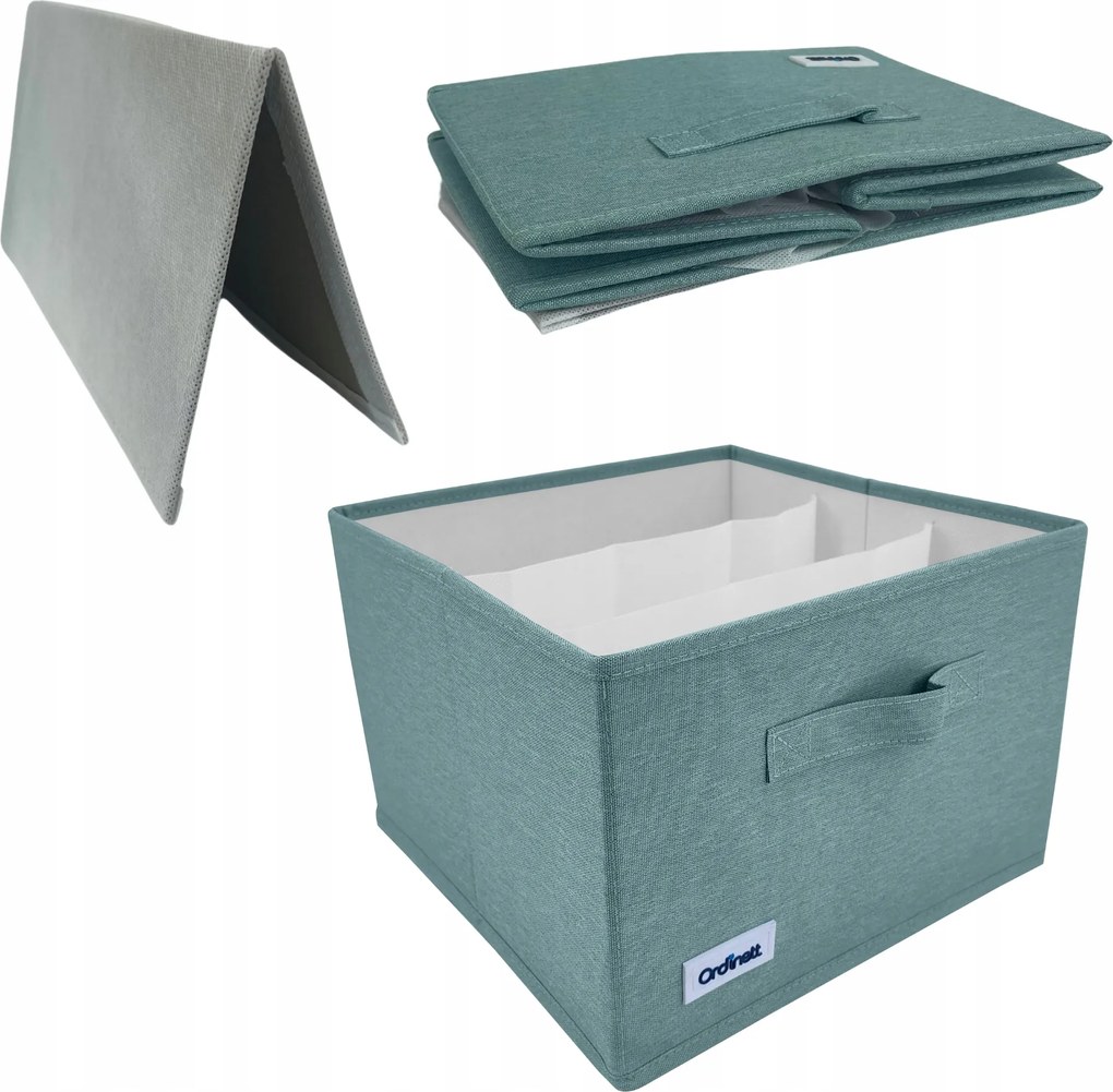 Kompakt tárolódoboz menta színben, szekrény rendszerezés