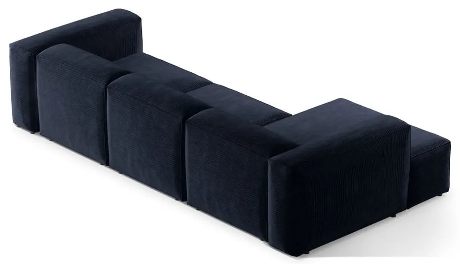 Sötétkék kordbársony sarokkanapé (bal oldali-heverő résszel) Bergano – Cosmopolitan Design