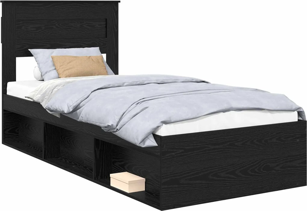 vidaXL Ágykeret fejtámlával Fekete 100 x 200 cm Tömör fenyőfa