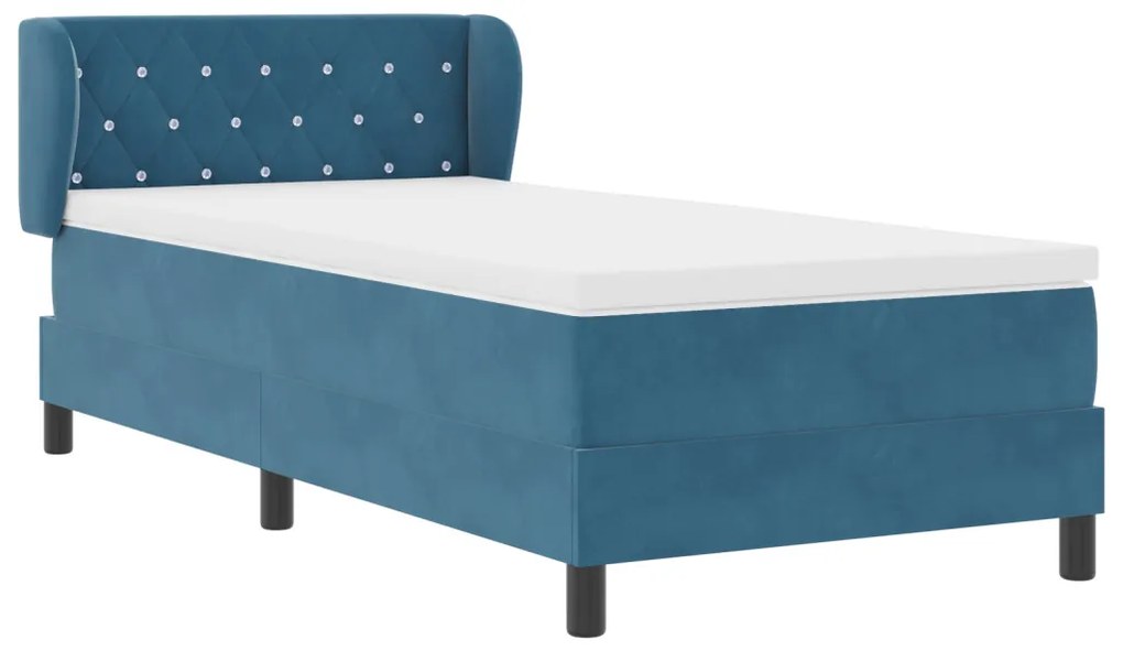 Boxspring Ágy Matraccal Sötét Kék 90x190 cm Bársony