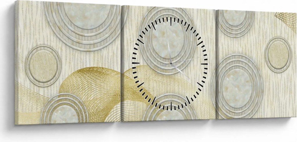 Kép - absztrakció, márvány körök (órával) (90x30 cm)