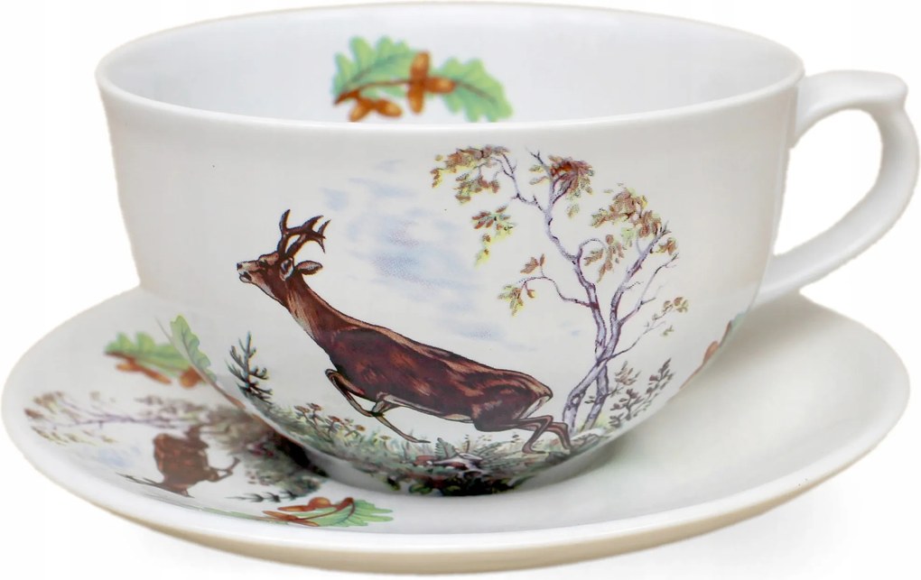 0,25 l-es kerámia csésze csészealjjal, ugráló szarvas motívummal díszítve