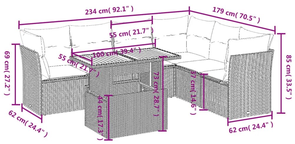 7 részes szürke polyrattan kerti ülőgarnitúra párnákkal