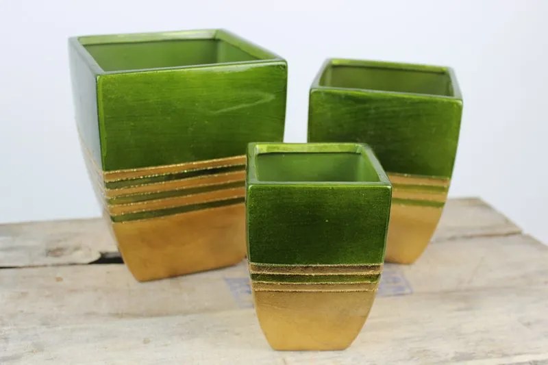 Zöld és arany szögletes kerámia 3 szett
