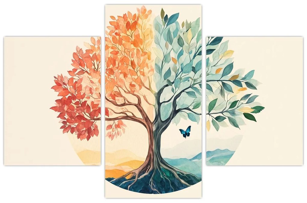 Kép – Duális fa pillangóval (90x60 cm)
