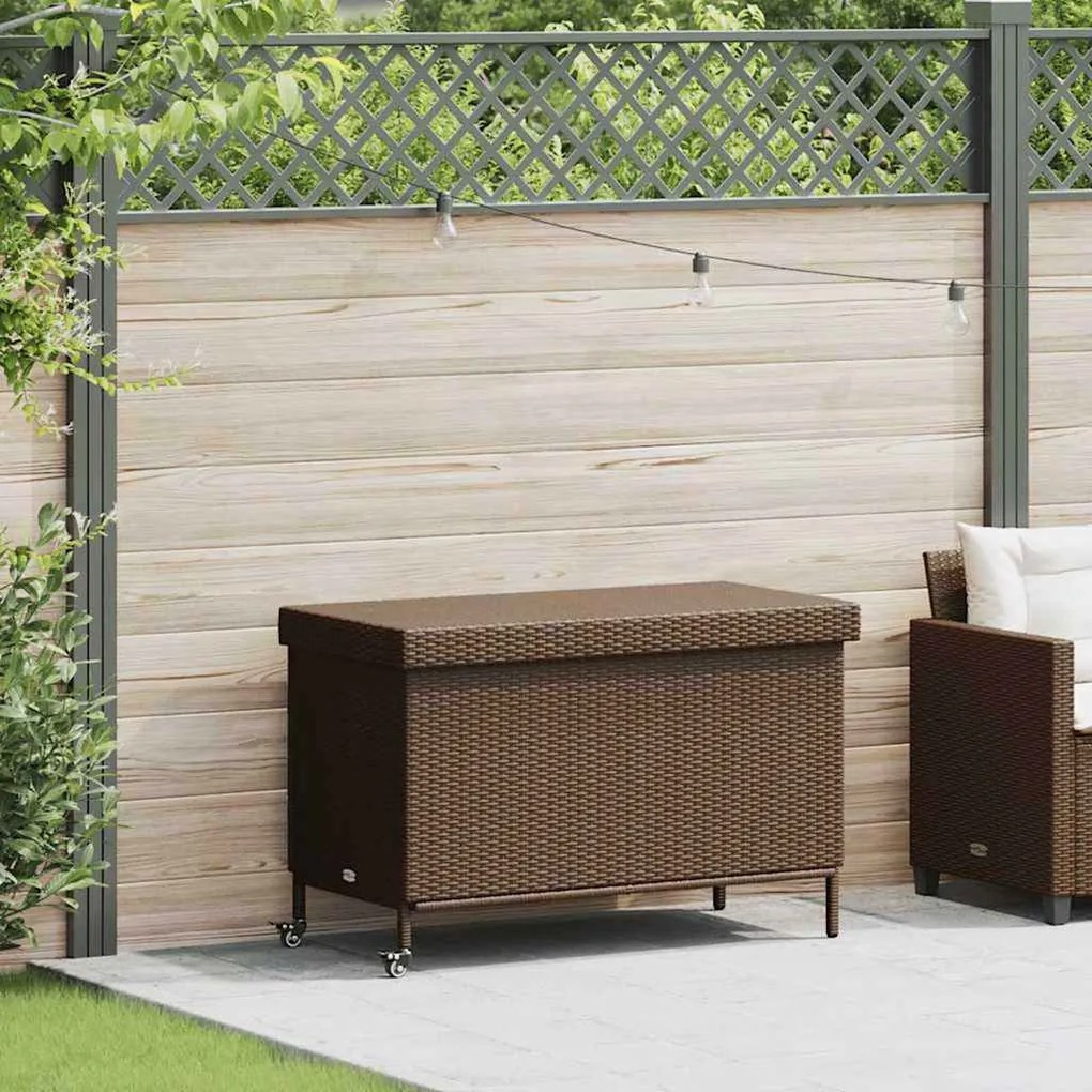 Barna Polyrattan Kerti Tárolóláda Kerekekkel 110X55X73 Cm