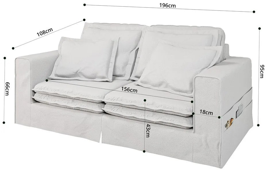 Fehér kanapé 196 cm Nora – Ropez