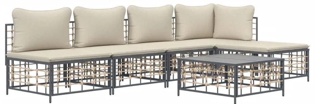 6 részes antracitszürke polyrattan kerti ülőgarnitúra párnákkal