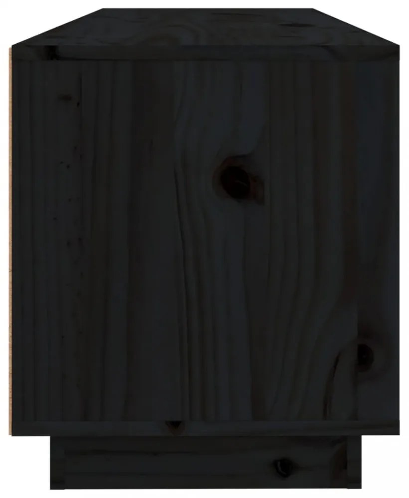 fekete tömör fenyőfa TV-szekrény 100x34x40 cm