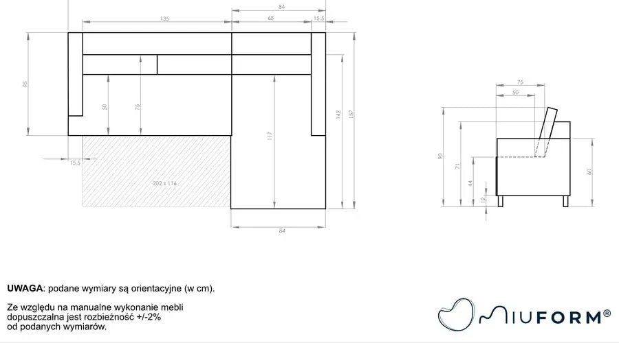 Sötétszürke kinyitható-tárolóhelyes sarokkanapé (jobb oldali-heverő résszel) Scandic Lagom – Miuform