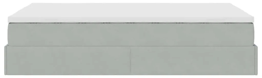 világosszürke bársony ottomán ágy matraccal 120x190 cm